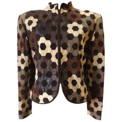 1980s Valentino Hexagon Pattern Leather Suede Jacket