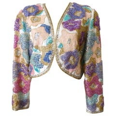 1980s Salvatore Ferragamo Beaded Floral Silk Jacket