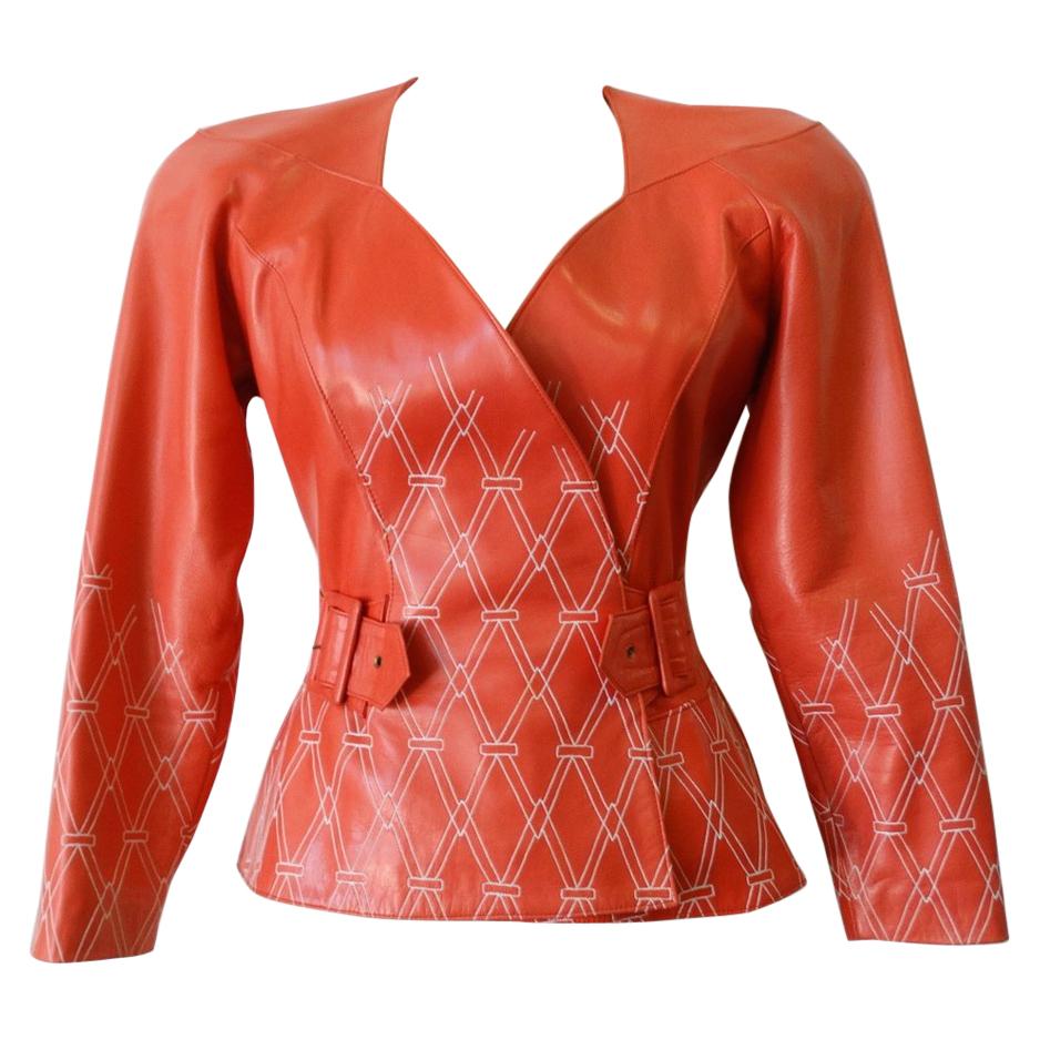 Jean Claude Jitrois 1980s Diamond Pattern Leather Wrap Jacket