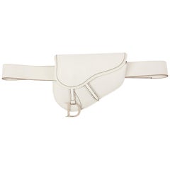 Used 2002 Christian Dior White Calfskin Leather Saddle Belt Bag