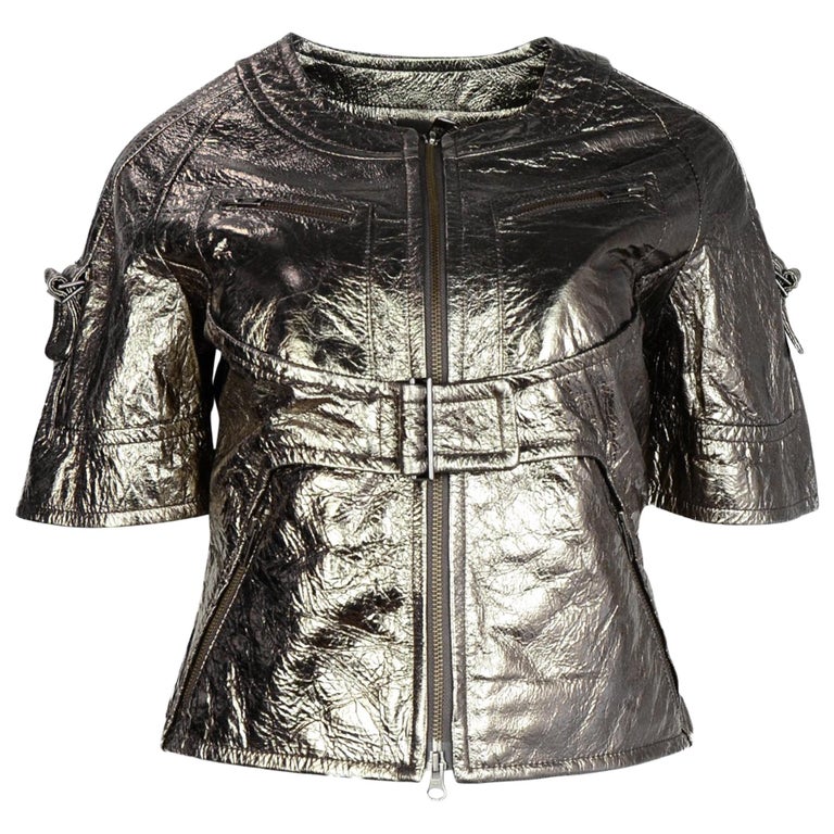 Kooba Bronze Metallic Crinkled Leather Shortsleeve Jacket NWT Sz S For