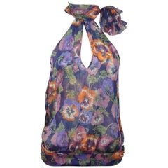 Moschino Floral Print Silk Halter Top w/ High Neck - 6