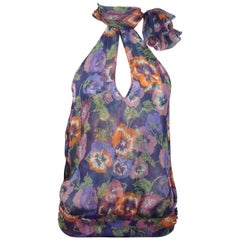 Moschino Floral Print Silk Halter Top w/ High Neck - 6 