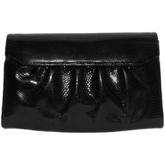 Gucci Black Embossed Leather Envelope Accordion Clutch Bag