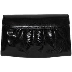 Gucci Black Embossed Leather Envelope Accordion Clutch Bag 