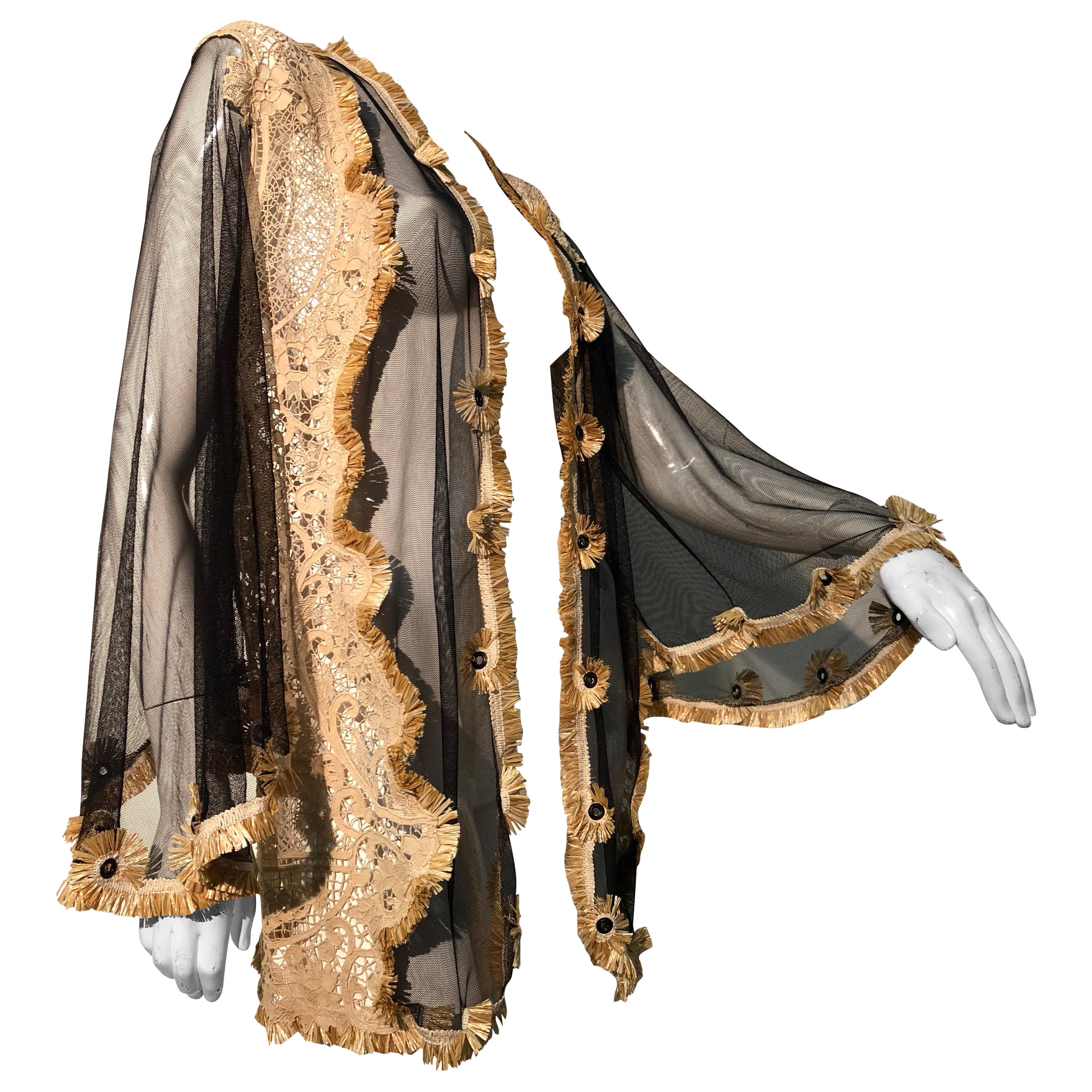 Torso Creations Veste d'inspiration victorienne avec filet de dentelle antique et garniture en rafia en vente