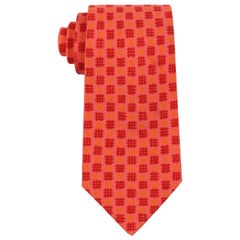 HERMES Coral Pink Abstract Check Print 5 Fold Silk Necktie Tie 7802 FA