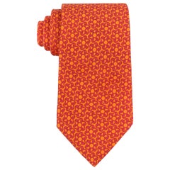 HERMES Orange & Fuchsia Pink Paisley Floral 5 Fold Silk Necktie Tie 5367 OA