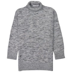 Dior Women's Blue Grey Wool Turtleneck Knit Tunic Sweater