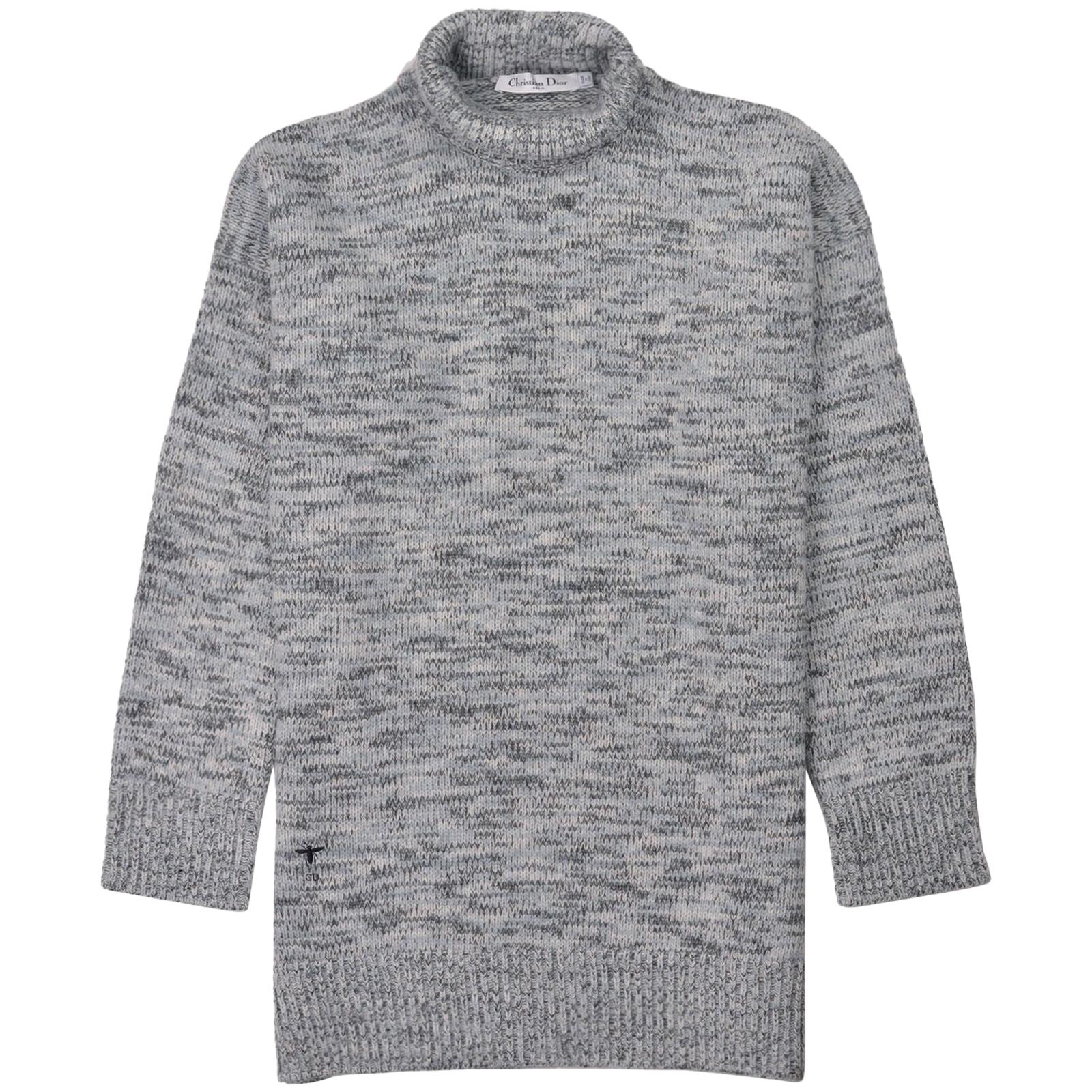 Dior Women's Blue Grey Wool Turtleneck Knit Tunic Sweater For Sale