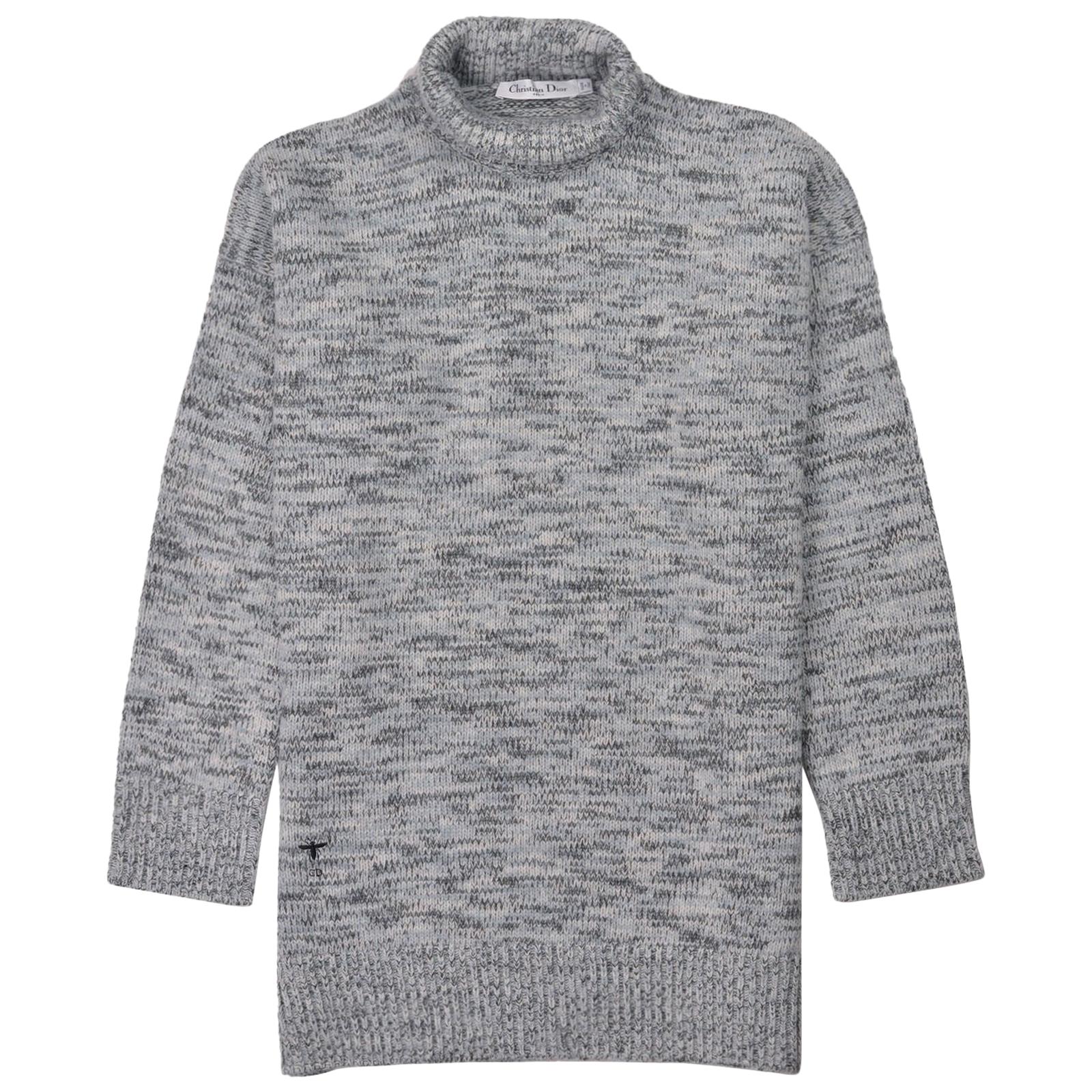 Dior Women's Blue Grey Wool Turtleneck Knit Tunic Sweater For Sale