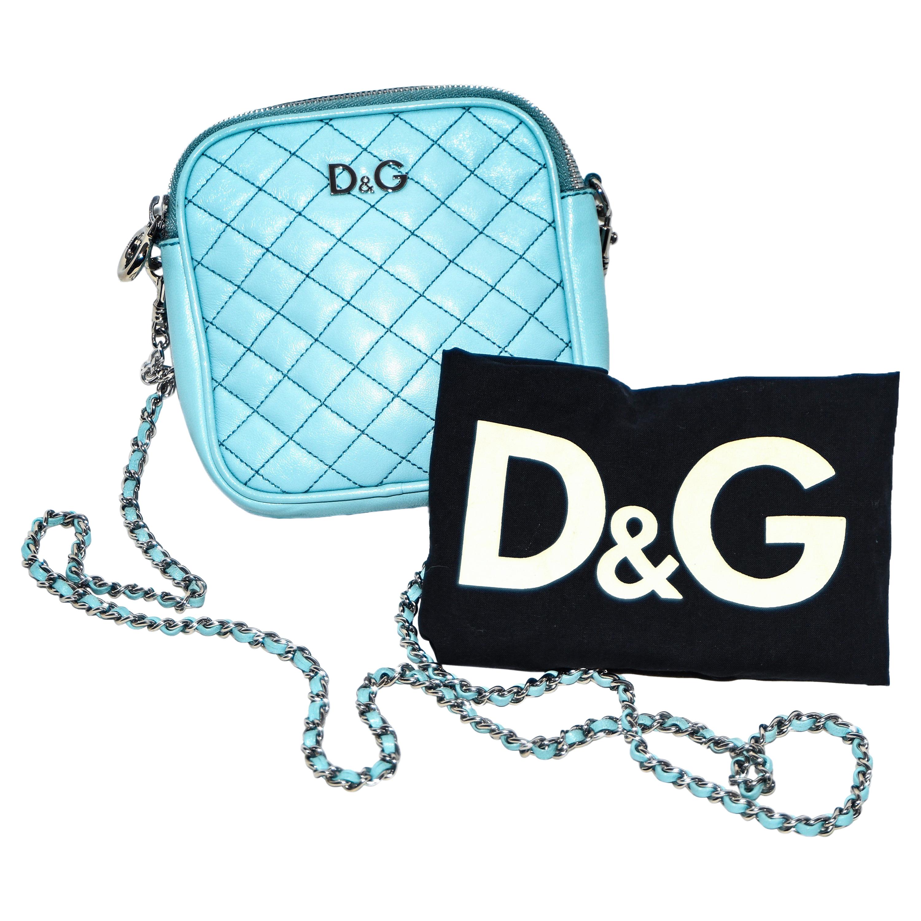 D & G Turquoise Lily Glam Quilted Cross Body Bag For Sale