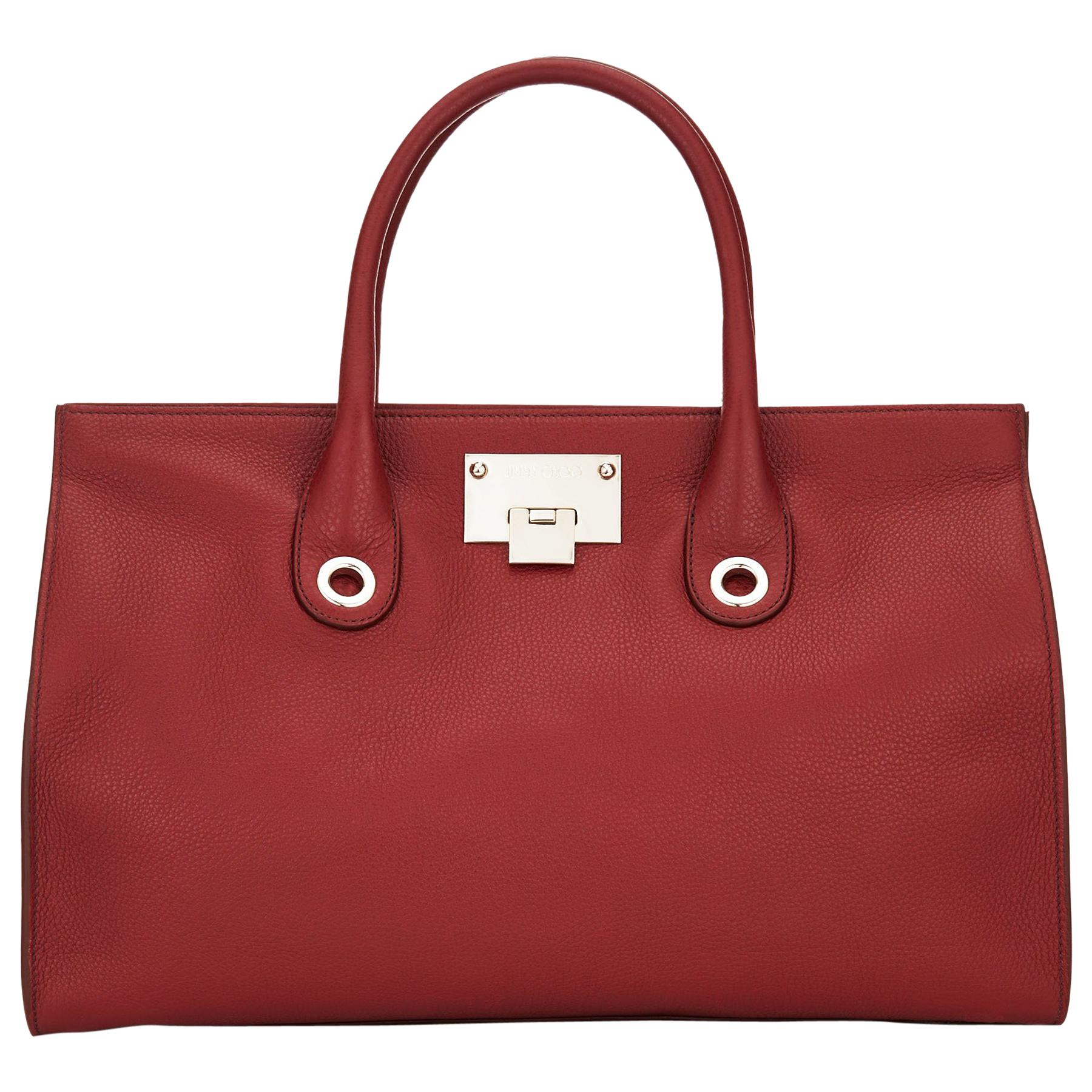 New Jimmy Choo *Riley* Red Grainy Calf Leather Tote Cross-body Large ...