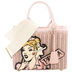 Prada Comic Basket Bag Wicker with Canapa and Applique Small