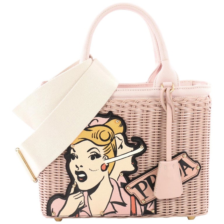 Prada Comic Basket Bag Wicker with Canapa and Applique Small at 1stDibs | prada  basket bag, pink basket bag, prada pink basket bag