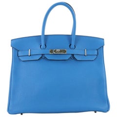 Hermes Birkin Handbag Bleu Hydra Clemence with Palladium Hardware 35