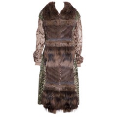 LANVIN Brown & Multicolor Patchwork Fur Coat