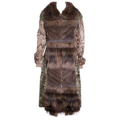 LANVIN  Brown & Multicolor Patchwork Fur Coat