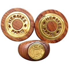 Hermès Clou de Selle Earings and Ring Jewelry Set in Wood and Golden Hdw 