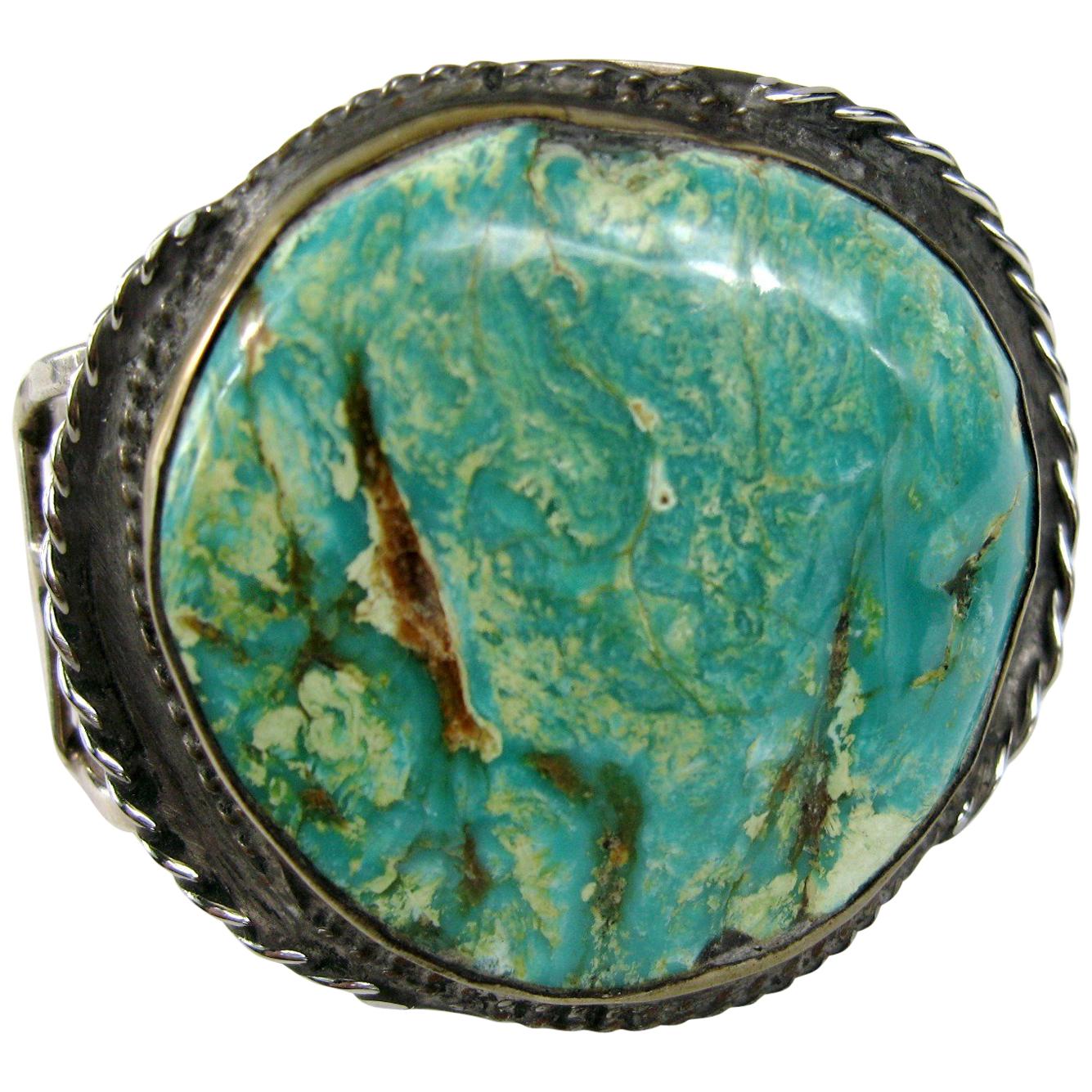 Sterling Silver Native American Turquoise Navajo Cuff Bracelet Old Pawn