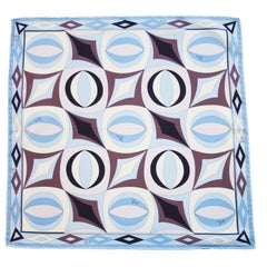 Early 2000s Pucci Blue and Brown Printed Silk Mini Scarf