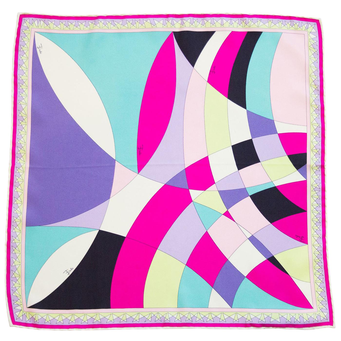 Early 2000s Pucci Pink, Purple and Chartreuse Printed Silk Mini Scarf