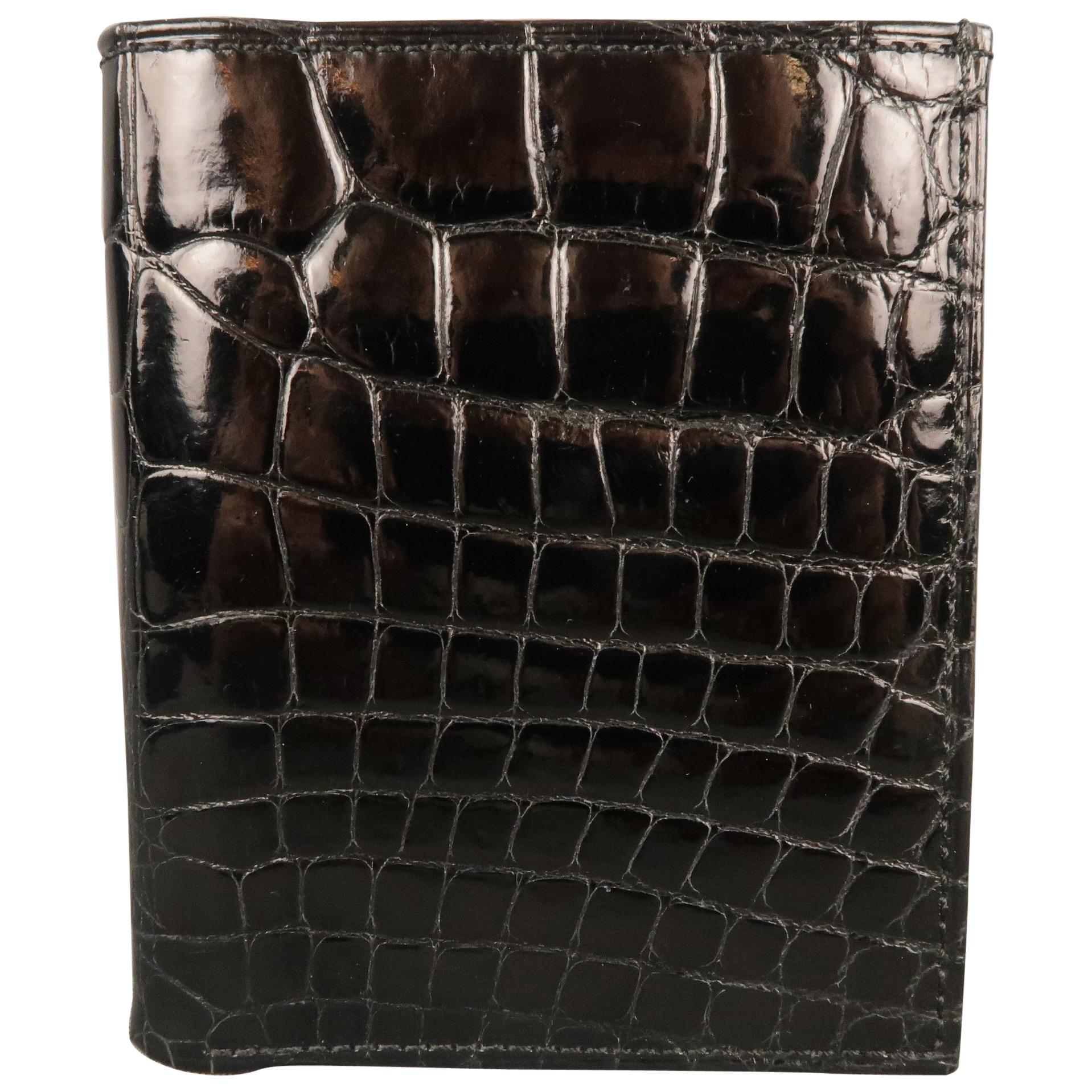 Men's SAKS FIFTH AVENUE Black Patent Alligator Leather Bifold Wallet