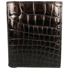 Men's SAKS FIFTH AVENUE Black Patent Alligator Leather Bifold Wallet