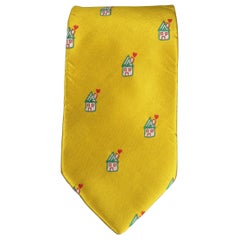 Men's Vintage MOSCHINO Gold Silk Love House Print Tie