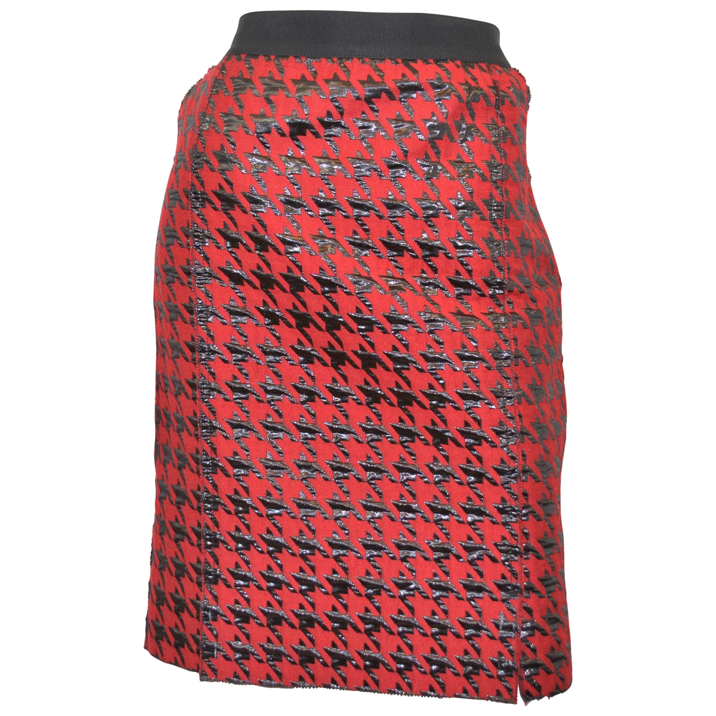 D & G Red Houndstooth Skirt