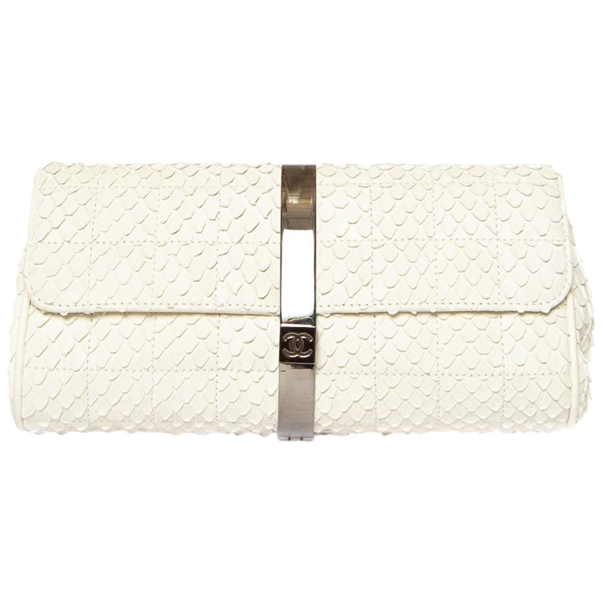 CHANEL  Python Cream Clutch with Chain For Sale