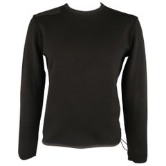 Herren PRADA Größe L Schwarzer Schulter Patch Pullover mit Kordelzug an der Taille und Crew-Neck Pullover