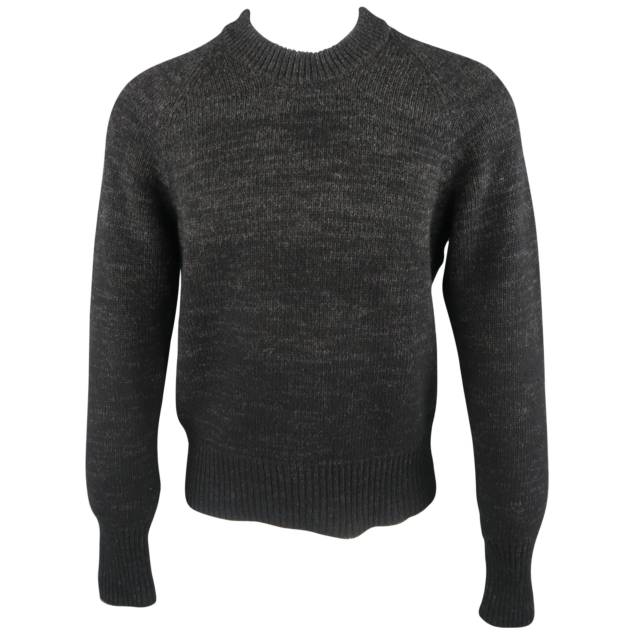Men''s PRADA Size M Grey and Black Heathered Ombre Wool / Cashmere  Crew-Neck Sweate For Sale at 1stDibs