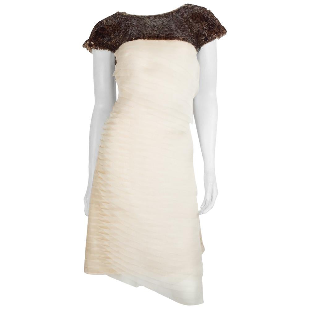 Chanel  2012 Runway Cream Sequins Embellish Silk Dress For Sale