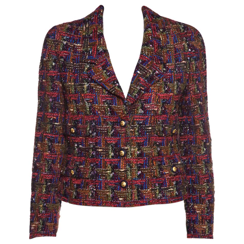 CHANEL  Multicolor Metallic Tweed Jacket Size M For Sale