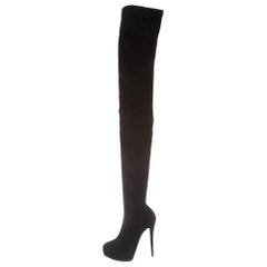 Christian Louboutin NEW Black Suede Evening Thigh High Boots Heels For Sale  at 1stDibs | louboutin thigh high boots suede