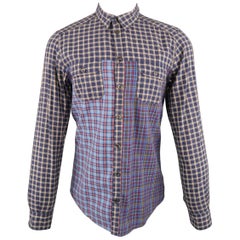 DOLCE & GABBANA Size M Navy Mixed Plaids Cotton Flannel Long Sleeve Shirt
