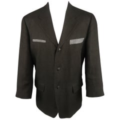 GIULIANO FUJIWARA 36 Black & Gray Linen Notch Lapel Sport Coat