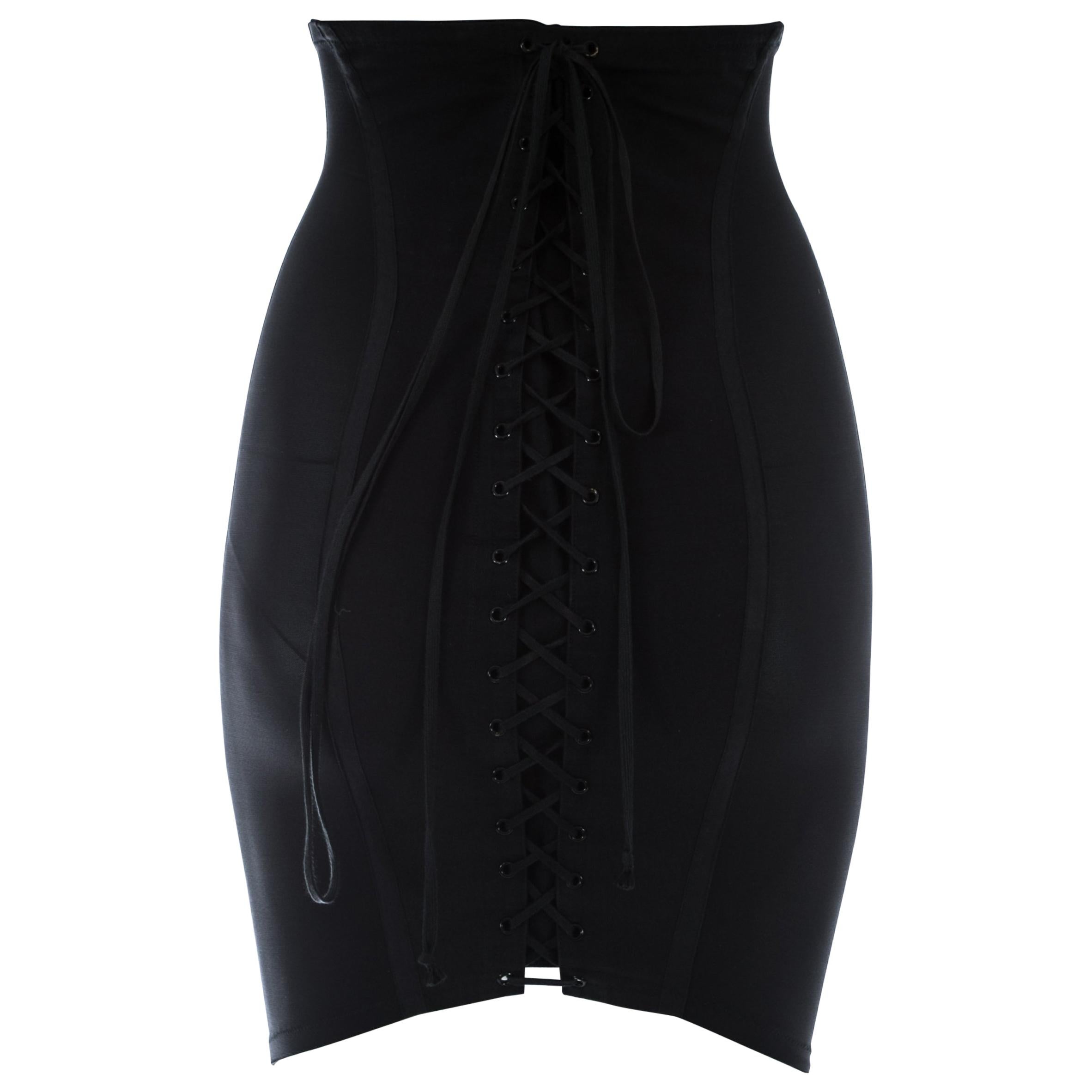 Dolce & Gabbana black corseted lace up spandex mini skirt, A/W 1997