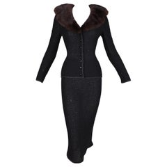 S/S 1997 Dolce & Gabbana Pin-Up Black Knit Jacket & Skirt Set w Sable Fur