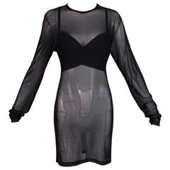 S/S 2001 Gucci Tom Ford Runway Black Wrap Bra Crop Top & Sheer Dress Set