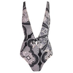 RARE Cruise 2004 Gucci by Tom Ford Bandana Print Plunging Swimsuit Bodysuit
