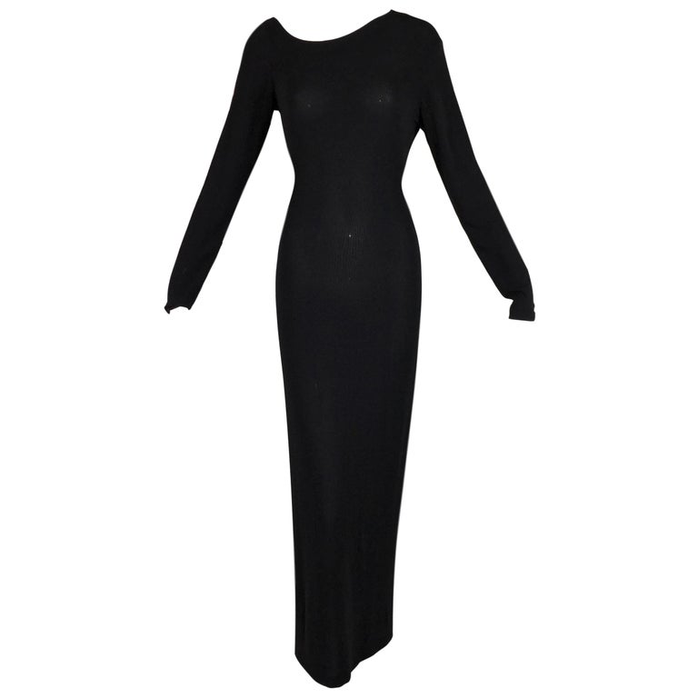 F/W 1998 Gucci by Tom Ford Asymmetrical Long Sleeve Black Gown Dress at ...