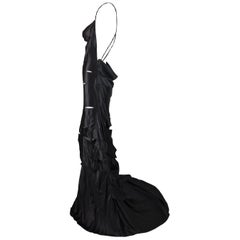  New F/W 2002 Gucci Tom Ford Runway Black Silk Cut-out Ribbon Gown Dress