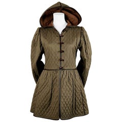 1976 YVES SAINT LAURENT Russian collection quilted cotton coat with leather trim