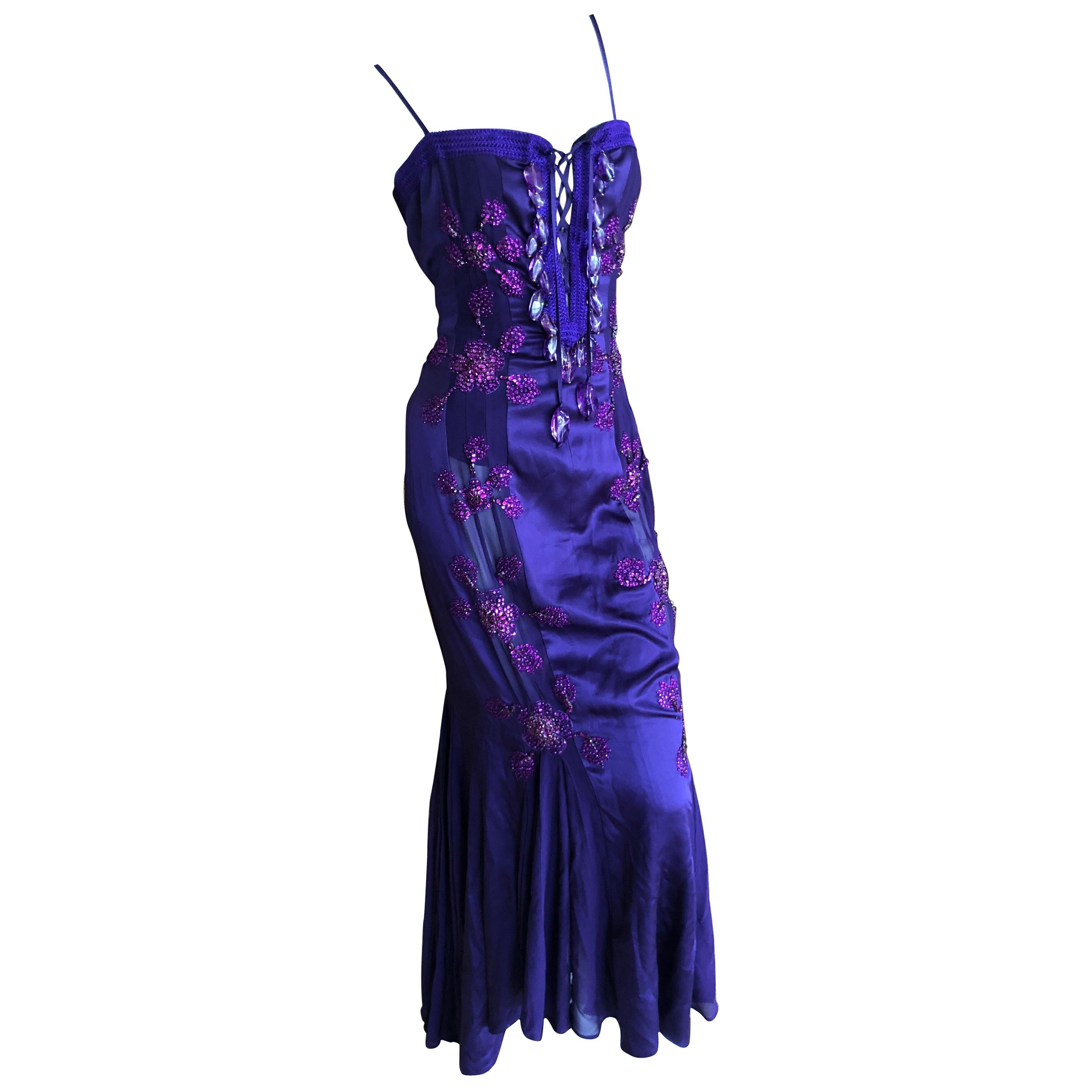 Emanuel Ungaro Amethyst Embellished Vintage Silk Evening Dress by Peter Dundas For Sale