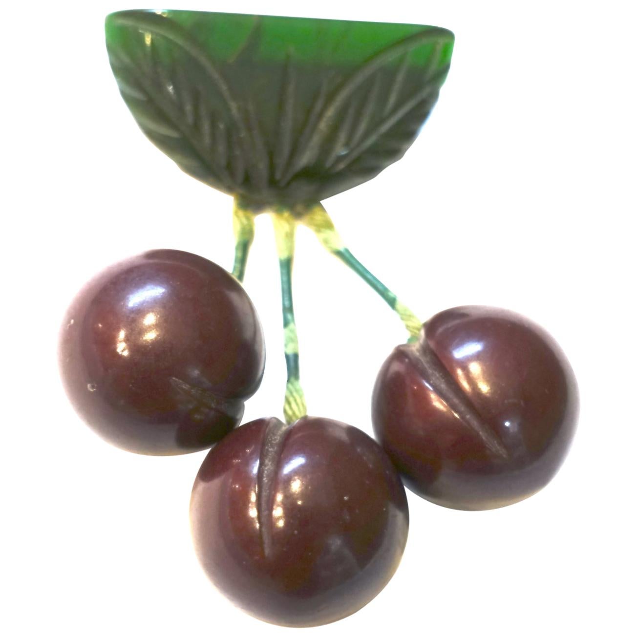 Vintage Bakelite Cherries Brooch