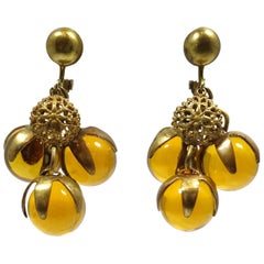 Vintage Amber Glass Drops Earrings