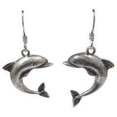 Vintage Sterling Silver Dolphin Pierced Earrings