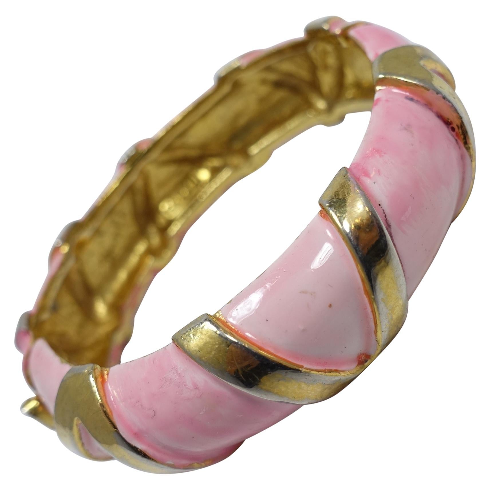 Vintage Signed “Original by Robert” Pink Coral Enamel Bracelet For Sale